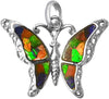 Starborn opalized Canadian Ammolite 925 Sterling Silver Butterfly Pendant with Bale
